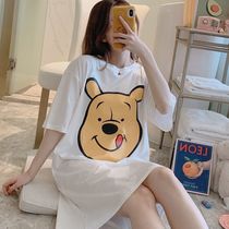 Nightdress female summer short sleeve thin loose Korean version of nightgown female long nightgown student fashion home clothes can be worn outside