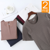 2 pieces of Develvet Seamless Warm Jacket Man Short Sleeve Plus Suede Thickened Autumn Winter Half Sleeve T-shirt Fever Lingerie Beating undershirt