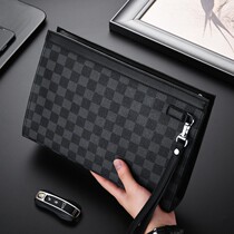 Hong Kong mens hand held bag big hand bag mens bag casual large capacity hand grip bag Chauter male chessboard plaid clamp bag