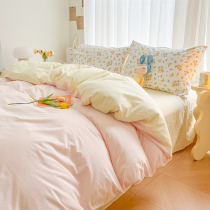 Minimalist washed cotton beds Four sets of sets of sleeves Ins Wind Girl Hearts Nordic Quilt Bed Linen Student Dormitories Three Sets 4 Of 4 Pieces