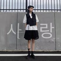 (Three-piece set) short vest waistcoat short sleeve shirt wide leg casual shorts female students summer set tide