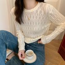 Shake sound explosion fairy custom early autumn long sleeve knit shirt top female tide temperament hollow thin simple Joker