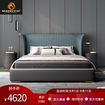 Luxury Marsh Italian light luxury leather bed modern simple soft bed Master Bedroom 1 8 meters solid wood double bed high-end wedding bed