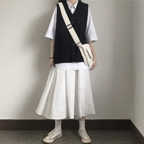 Japanese college style high-waisted skirt suit Womens short-sleeved shirt vest two or three-piece set Junior high school and high school students