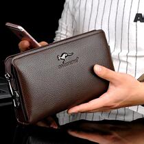 Saci Kangaroo Wallets Male length Bull Leather Business Hand Grab Bag Multifunction Mobile Phone Bag Genuine Leather Large-capacity Hand Grip Bag