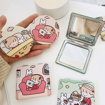 Creative portable folding double-sided mirror small cute student dormitory girl heart net red makeup mirror Handheld mirror