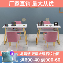  Nail art table and chair set Nordic marble texture nail shop table double nail art table Net celebrity special price economy