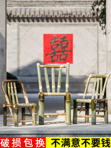 Bamboo chair back chair rattan chair single home Chinese chair bamboo tea furniture woven small stool retro