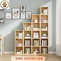 Full solid wood bookshelf floor small bookcase log pine student childrens shelf side corner narrow slit unit lattice cabinet