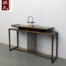  New Chinese style solid wood strip design entrance hall entrance desk living room household simple wall ebony wood entrance table customization