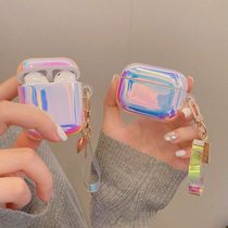 ins simple rainbow laser hand strap for airpods protective cover 2 generation airpodspro headphone cover Apple wireless Bluetooth set cute tide solid color silicone creative protective cover 3th generation soft