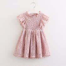  Girls Summer Clothes Childrens dresses Childrens clothing Female foreign style Lace princess dress Little girl baby hollow flying sleeve skirt