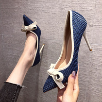 High heels Women 2020 Autumn New pointed bow French girl Joker slim heel shoes women 10cm