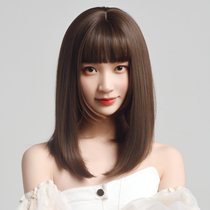 Wig female long straight hair inner buckle whole full head cover repair face long hair natural air bangs clavicle hair net red