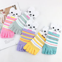 Small baby Five-fingers Sox 5 Twin Dress Pure Cotton Five Fingers Socks Woman Short Shallow Mouth Cuddly Striped Spring Summer Thin breathable Sweat