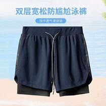 Swim trunks mens defense embarrassment loose swimming angle swimsuit size five points beach pants quick dry can be launched hot spring equipment