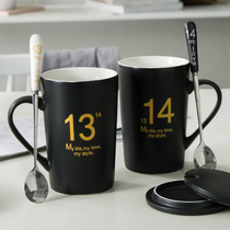 Personality mug Couple water cup Creative ceramic cute cup with lid spoon capacity coffee cup a pair of large 1314
