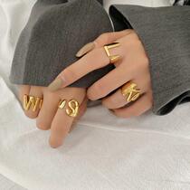 European and American exaggerated English letter opening ring female Korean version of fashion personality retro gold-plated index finger ring ins tide