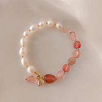 Natural freshwater pearl fashion wild elastic rope bracelet Personality design irregular strawberry crystal best friend bracelet for women