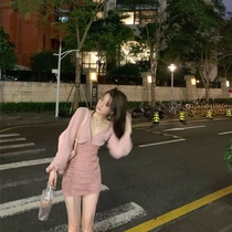 Retro slim dress female 2021 summer new sexy V-neck pleated thin long sleeve netting hip skirt