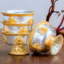 Kangnaitang}Nepal pure copper gilt carved water supply bowl for cup Babao water bowl for Buddhist home decoration thickening