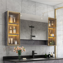 Solid wood intelligent bathroom mirror cabinet Wall-mounted single mirror box Bathroom vanity mirror Mirror with sensor light shelf