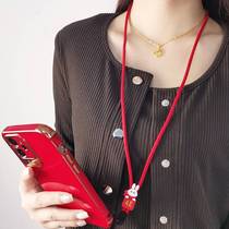 Creative mobile phone lanyard wrist adjustment braided pendant red New Year cute bunny long hanging neck with strong