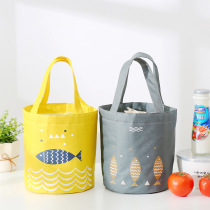 Round lunch box bag simple fashion work canvas portable insulated bag cylinder lunch bag rice ball lunch bucket bag
