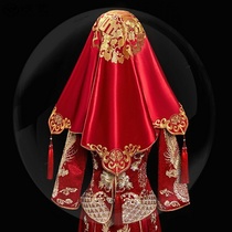 Red veil wedding Chinese wedding hijab Xiuhe dress Red cover hijab bride veil Red Xiuhe red hijab woman