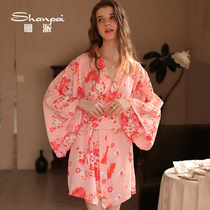 Shan Faction Fat MM Big Code Sexy Pyjamas Womens Summer Thin Chest Day Ensemble Kimono and 200 catty Japanese Sexual Apostle Pink