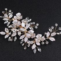 New golden leaf hair comb clip International Station hot sale handmade flower bride headwear hair accessories wholesale