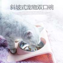 Manufacturer Direct Selling Type Stainless Steel Pet Bowl Color Slope Plastic Double Bowl Anti Splash Anti Slip Dog Cat Cat Food Furniture
