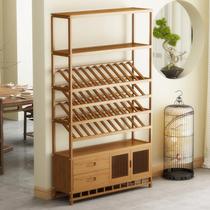 Red wine rack shelving items Home Show Shelves Wine Cabinet Bar Counter Wall-mounted Wall Dining Room Cabinet Storage Racks Solid Wood Floor