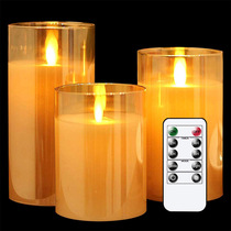 Electroplated brown glass LED candle direct sales simulation swing flame remote control electronic candle light