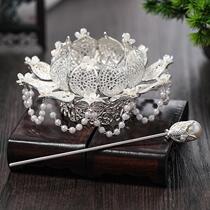 Original hair Crown Pearl ancient style hair bun head Crown Xiuhe clothing headdress Hanfu hair accessories bride costume jewelry