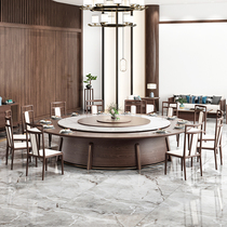 Public view new Chinese marble with turntable dining table electric hotel large round table 12 people 15 people restaurant box 20 people