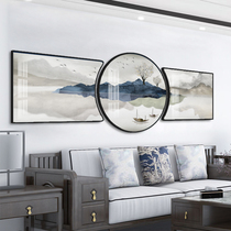 New Chinese living room decorative painting landscape painting sofa background wall artistic conception mural tea room ink Zen triple hanging painting