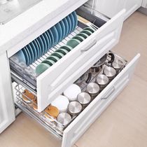 Kitchen cabinet pull basket 304 stainless steel buffer drawer kitchen cabinet seasoning rack Floor cabinet dishes bowl basket