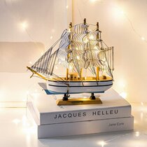 Nordic ins wind with lights sailing model ornaments Smooth sailing Birthday gift Male small wooden boat Female graduation sailing boat