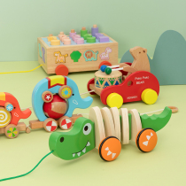 Children woody pull-wire car Foot-dragging men and women Trolleys Pull Rope Learning Step Toys Babies 1-3-year-old Baby Toys