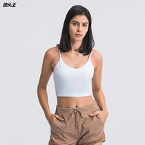 One piece of 2021 spring and summer new V-neck thin strap yoga vest womens chest pad gathered fitness short hanging customization