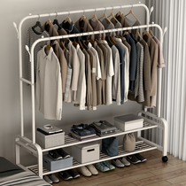 Simple coat rack floor-to-ceiling household bedroom double pole drying rack indoor clothes folding removable hanger
