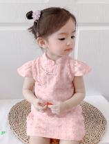 Tide brand girl dress 2021 new summer childrens foreign style cheongsam princess skirt Hanfu female baby summer dress