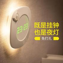 Bathroom wall clock Luminous bedroom wall silent creative alarm clock clock led electronic charging induction hour clock light