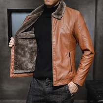 man fur collar leather fleece coat winter leather jacket men