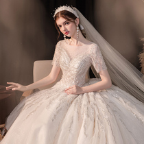 French light main wedding dress 2021 new bridal dress simple temperament small pregnant woman cover thick arms big tail
