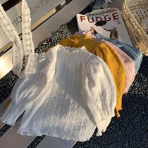 Girl Lace Bubble Sleeve Top Spring and Autumn 2021 New style Fashionable Little Girl base shirt Children Long Sleeve