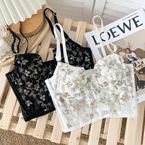 2021 Summer Retro Palace Embroidery Lace Flower Steel Ring Grounds Bra Underwear Vest Women