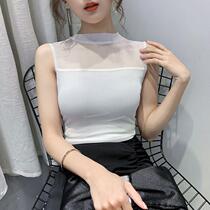 Vest sling female sleeveless top slim mesh base shirt sexy interior 2021 spring and autumn Joker outside wear T-shirt