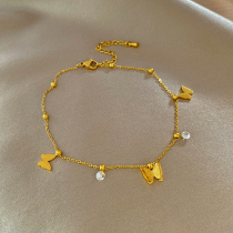 Golden butterfly zircon anklet womens summer 2022 new fashion net red niche design sense light luxury personality anklet